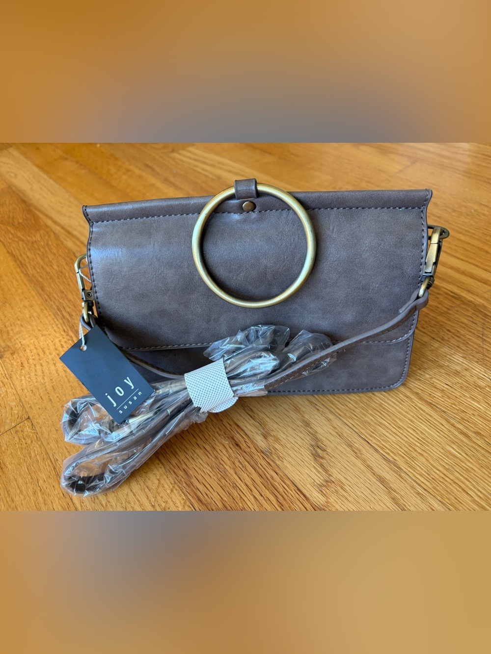 Joy Susan Aria Ring Crossbody Bag Clutch - Taupe (NWT)